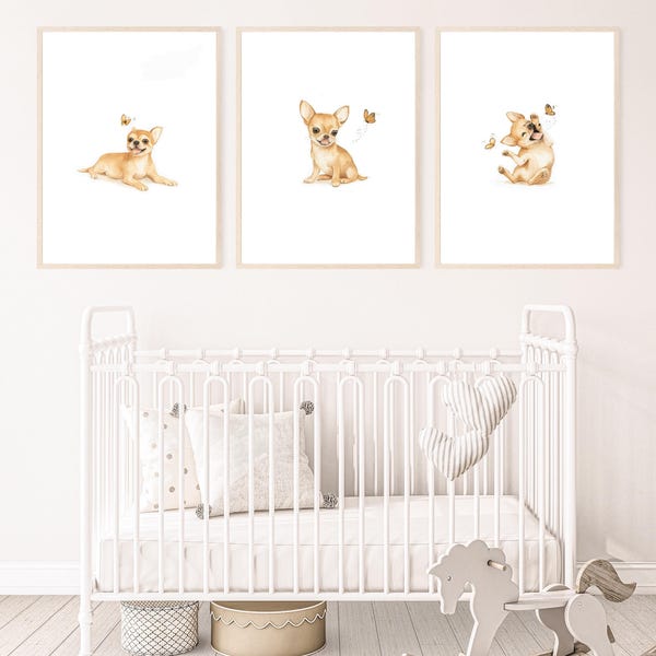 Chihuahua Aquarell Hund Kinderzimmer Druck, Hund Wandkunst (digitaler Download)