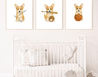 Corgi Watercolor Print,  Sport- Dog Nursery Decor (Digital Download)