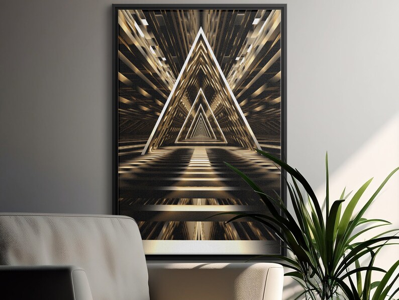 Luxurious Gold 3D Wall Art Modern Digital Abstract Optical Illusion for Home Decor Print Wall