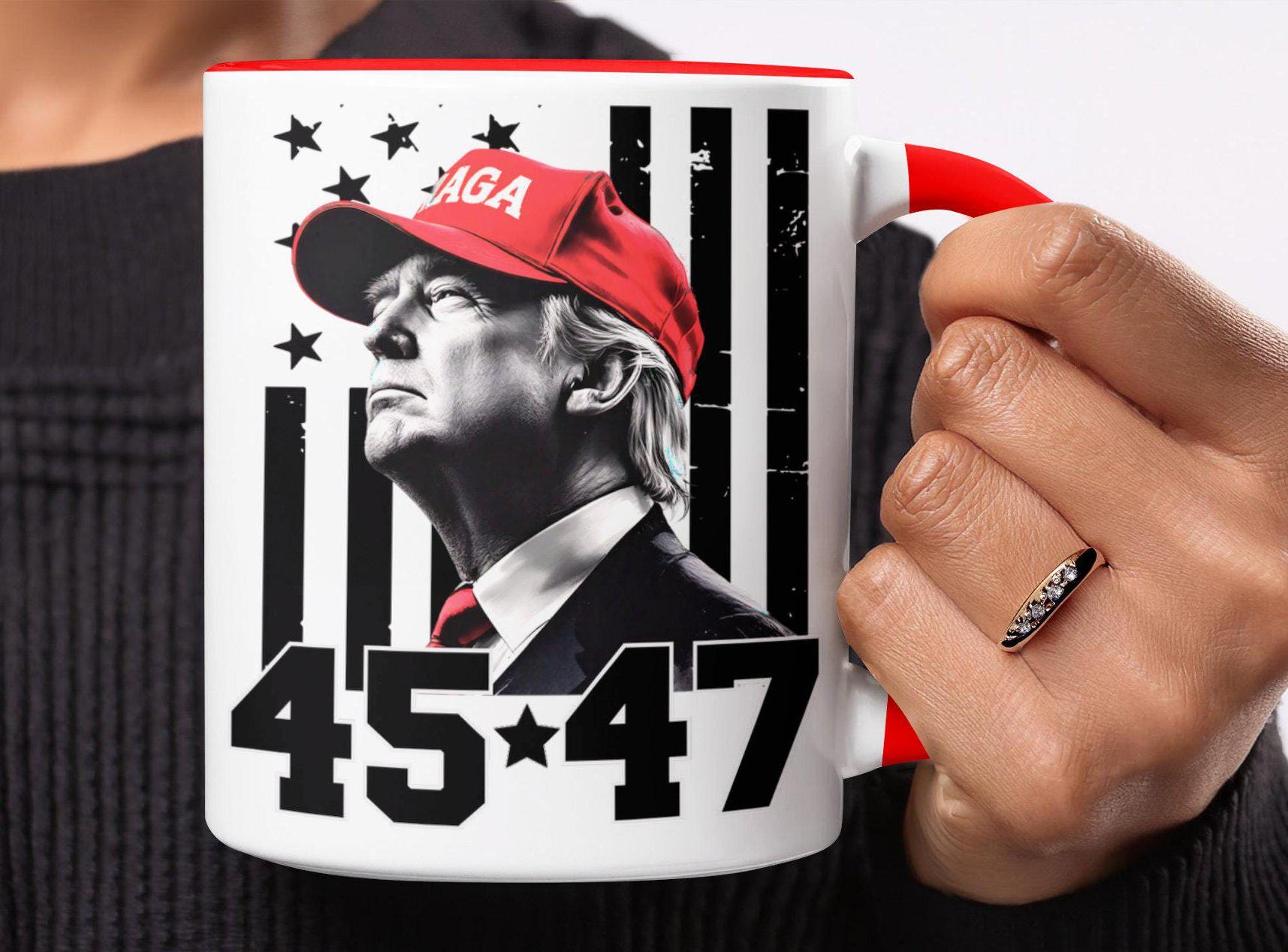 Donald Trump 45 47 MAGA Hat Coffee Mug - Patriotic Republican Gift, Conservative Ceramic Mug for Him