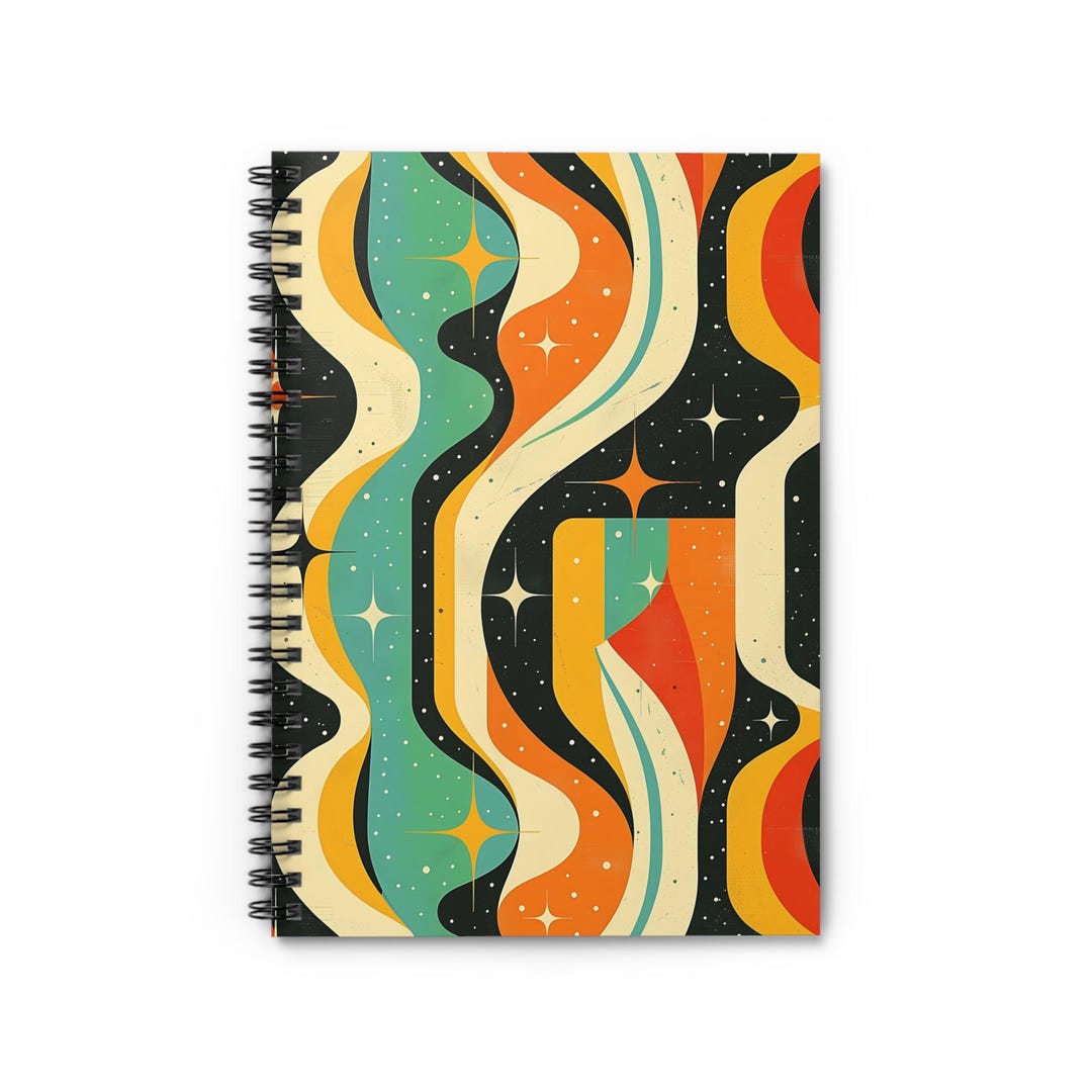 Retro 70s Spiral Notebook | Mid Century Modern Journal | Vintage Groove ...