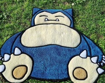Tapijt, Snorlax, Pokémon, meubilair, decoratie, videogames, design, creativiteit, handgemaakt, textiel, zacht, origineel, ontspannend.