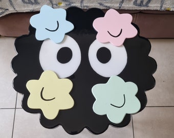 Soot Sprite painted coffee table, Tea table covered in epoxy resin, under cup, under glass, Wooden coffee table