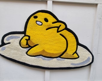 Tappeto Gudetama, Sanrio, arredamento, casa, decorazione, design, creatività, fatto a mano, tessile, morbido, unico, originale, adorabile.