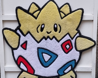 Tappeto Togepi, Pokémon, arredamento, casa, decorazione, videogiochi, design, creatività, fatto a mano, tessile, morbido, unico, gamer room.