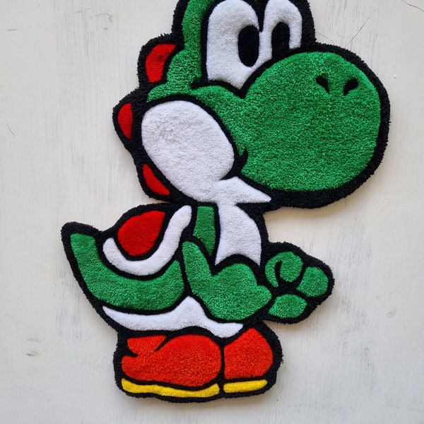 Tapis, Yoshi, Super Mario, jeux vidéo, déco, maison, décoration, design, créativité, fait main, textile, doux, unique, ludique