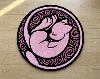 Tappeto Tufting Rosa Creatura Nostalgia Anni 90 Fatto a Mano | Tappeto Circolare Custom 90 cm su Ordinazione | Rug Artigianale