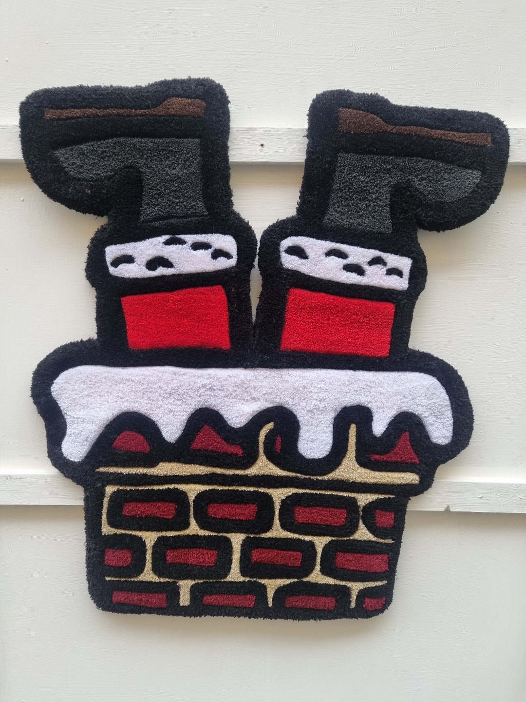 Handmade Rug Santa Claus in the Chimney / Tufted Rug / Home Decorative ...