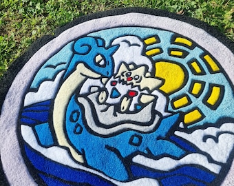Tappeto Pokefuta Lapras e Togepi, Pokémon, arredamento, casa, decorazione, videogiochi, design, creatività, fatto a mano, tessile, morbido.