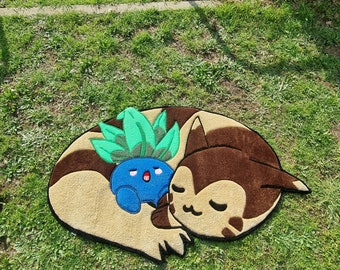 Tappeto Furret Oddish, Pokémon, arredamento, decorazione, videogiochi, design, creatività, fatto a mano, tessile, morbido, unico,  adorabile