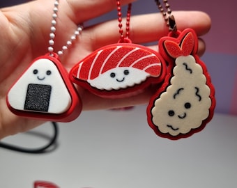 Sushi Clicker Portachiavi Kawaii – Charm Antistress Stampato in 3D (Onigiri, Nigiri, Tempura)