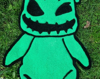 Tappeto Oogie Boogie, Nightmare Before Christmas, arredamento, film d'animazione, fatto a mano, tessile, morbido,  spettrale, intrigante.