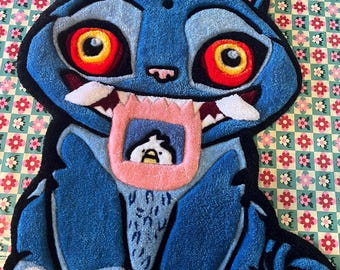 Tappeto Tigre Blu Fatto a Mano, Tappeto Grande con Personaggio Animato Pazzo, Tufting Rug da Collezione per Camera e Cameretta, Regalo Unico