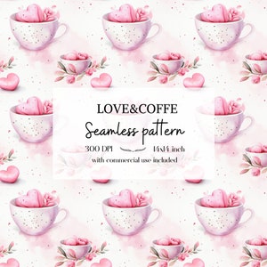 Illustration de cafés et de coeur, image de Saint-Valentin sans bordure pour tous vos projets créatifs et professionnels