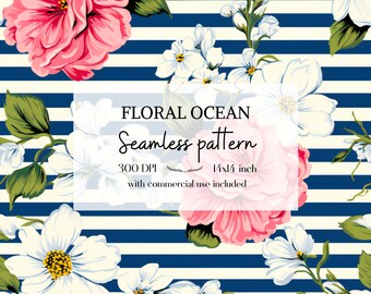 Nautical Seamless Pattern, Floral seamless pattern, Cottagecore Seamless pattern, Ocean seamless pattern, With commercial use