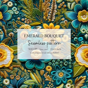 Faux embroidery png files, Cottagecore seamless pattern, Floral seamless file, Flowery pattern, Instant download, High quality 14x14 inch