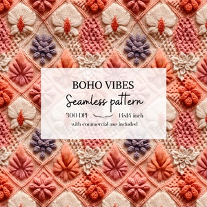 Illustration Boho florale imitation tricot et broderie, Motifs sans bordure pour tous vos projets créatifs et professionnels