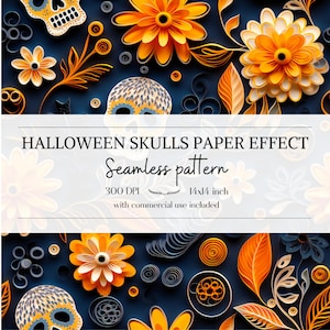 Motifs d'Halloween effet papier 3D, motifs de crânes d'Halloween sans bordure pour tous vos projets créatifs et professionnels