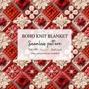 Illustration Boho florale imitation tricot et broderie, Motifs sans bordure pour tous vos projets créatifs et professionnels