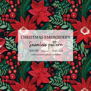 Illustration de fleurs de Noël  imitation broderie, image de Noël et d'hiver sans bordure pour tous vos projets créatifs et professionnels