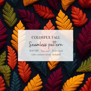 Illustration de feuilles d'automne imitation tricot et broderie, Motifs sans bordure pour tous vos projets créatifs et professionnels