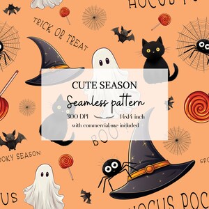 Cute Halloween seamless pattern, Halloween design png, Cute Halloween file, Holiday pattern file, children Halloween seamless file