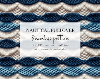 Nautical Seamless Pattern, faux embroidery png file, Embroidery seamless pattern, Ocean seamless pattern, With commercial use