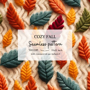 Illustration de feuilles d'automne imitation tricot et broderie, Motifs sans bordure pour tous vos projets créatifs et professionnels