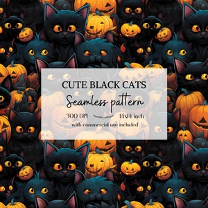 Motifs mignons de chats noirs, Motifs d'Halloween sans bordure pour tous vos projets créatifs et professionnels, usage commercial inclus