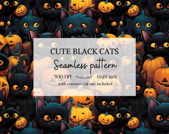 Halloween cat png seamless pattern, Cute pattern file, Cute Halloween file, Instant download