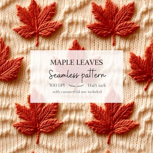 Illustration de feuilles d'automne imitation tricot et broderie, Motifs sans bordure pour tous vos projets créatifs et professionnels