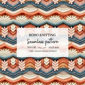 Illustration Boho imitation tricot et broderie, Motifs sans bordure pour tous vos projets créatifs et professionnels