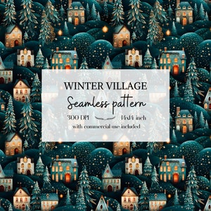 Motifs mignons de village d'hiver, Motifs de Noël sans bordure pour tous vos projets créatifs et professionnels, usage commercial inclus