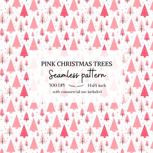 Pink Christmas trees seamless pattern, Christmas seamless pattern, Winter seamless pattern, With commercial use
