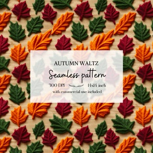 Illustration de feuilles d'automne imitation tricot et broderie, Motifs sans bordure pour tous vos projets créatifs et professionnels