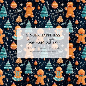 Motifs mignons de gingerbreads, Motifs de Noël sans bordure pour tous vos projets créatifs et professionnels, usage commercial inclus