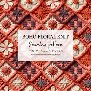Illustration Boho florale imitation tricot et broderie, Motifs sans bordure pour tous vos projets créatifs et professionnels