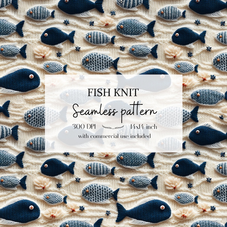 Nautical Seamless Pattern, faux embroidery png file, Embroidery seamless pattern, Ocean seamless pattern, With commercial use image 1
