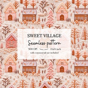 Motifs mignons de village, Motifs de Noël sans bordure pour tous vos projets créatifs et professionnels, usage commercial inclus