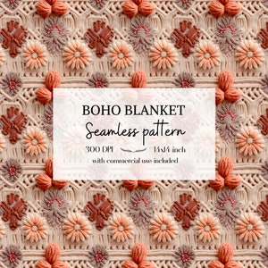 Illustration Boho florale imitation tricot et broderie, Motifs sans bordure pour tous vos projets créatifs et professionnels