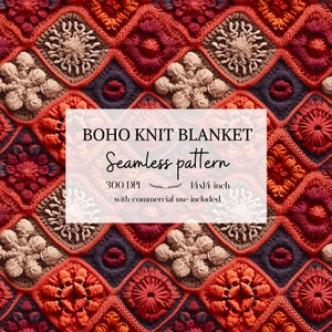 Illustration Boho florale imitation tricot et broderie, Motifs sans bordure pour tous vos projets créatifs et professionnels
