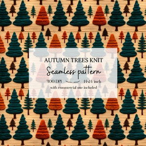 Illustration d'arbres d'automne imitation tricot et broderie, Motifs sans bordure pour tous vos projets créatifs et professionnels
