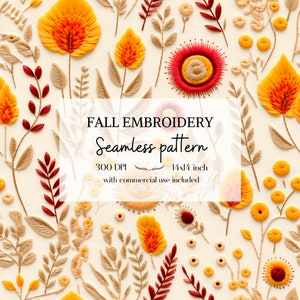 Motifs d'automne imitation broderie, image automnale sans bordure pour tous vos projets créatifs et professionnels, usage commercial inclus