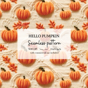 Illustration de citrouilles imitation tricot et broderie, Motifs d'automne sans bordure pour tous vos projets créatifs et professionnels