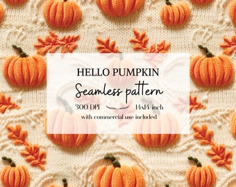 Pumpkin seamless pattern, Pumpkin embroidery imitation, High quality files, With commercial use