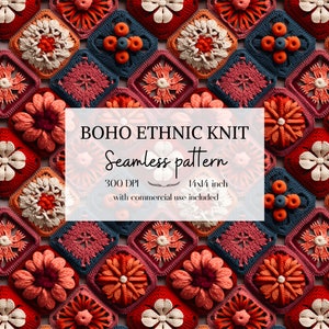 Illustration Boho ethnique imitation tricot et broderie, Motifs sans bordure pour tous vos projets créatifs et professionnels
