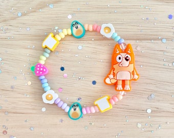 Kids Bluey Inspired Bingo Beaded Stacker Bracelet {Omelette},  Orange Dog Breakfast Bracelet, Sensory Bracelet, Toddler Bracelet, Heeler Dog