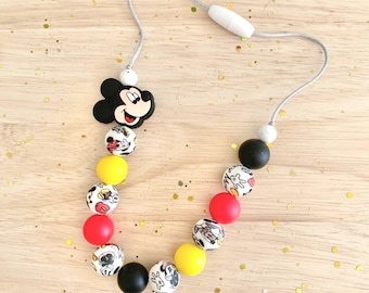 Kids Mickey Mouse & Friends Silicone Bead Necklace, Retro Mouse Jewelry, Toddler Jewelry, Little Girl Necklace