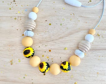 Sunflower - Silicone Bead Sensory Necklace, Toddler Jewelry, Toddler Necklace, Sensory Jewelry, Floral Nursing Necklace, Kids, Adults