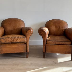 Antique Pair French Leather Chairs